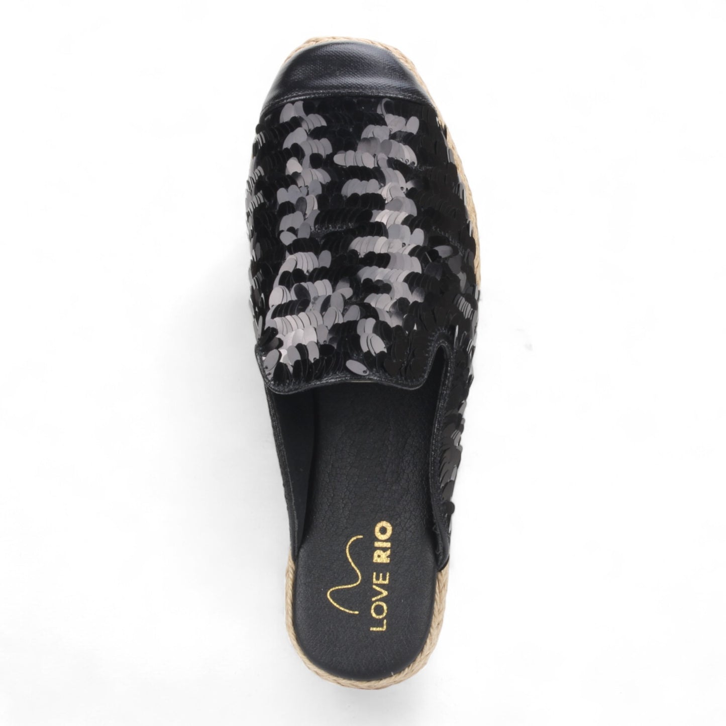 Love Rio Glitz Sequin Espadrille Mules - Black