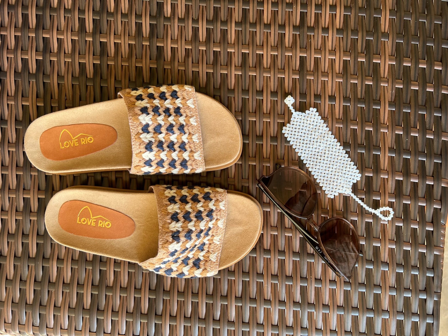 Love Rio Ethel Slide Crochet Sandal - Tan Multi