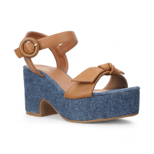 Love Rio Hazel Platform Bow Sandals - Amber Denim