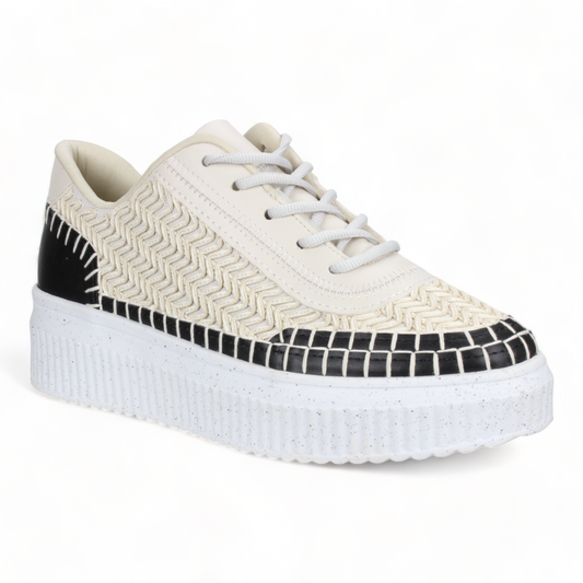 Love Rio Avery Embossed Sneakers - Off White/Black