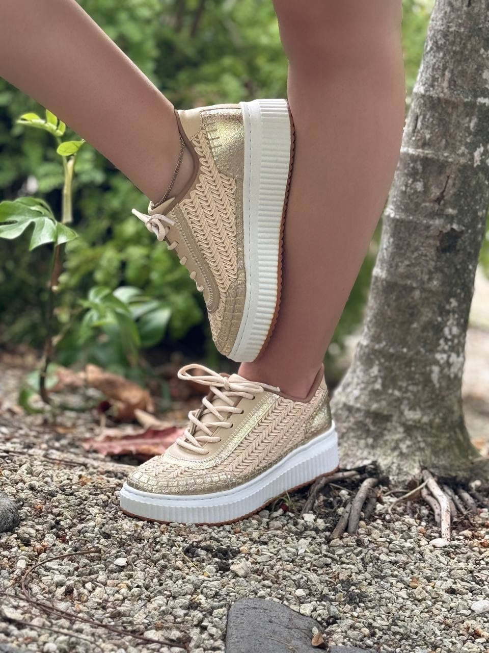 Love Rio Avery Embossed Sneakers - Cream/Gold