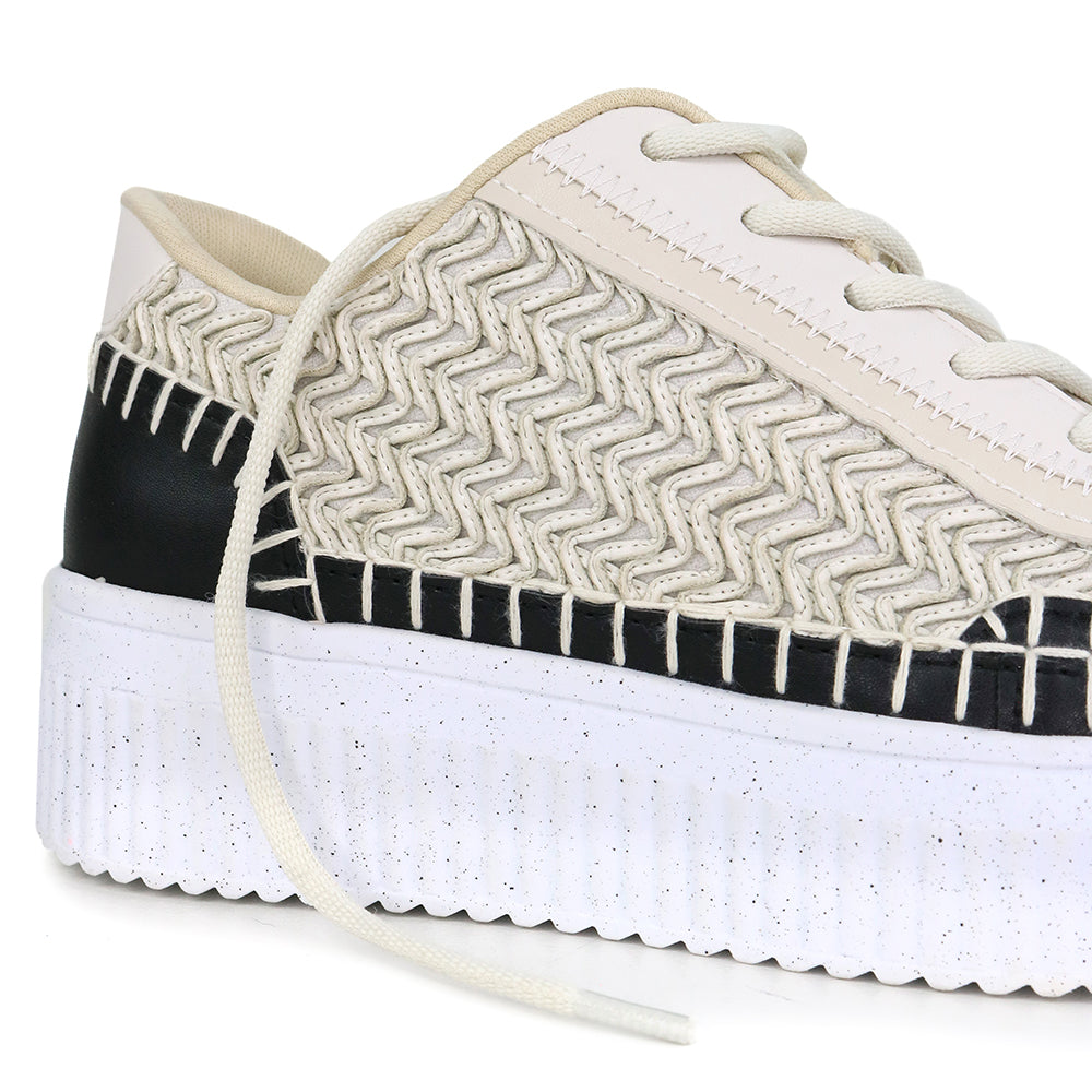 Love Rio Avery Embossed Sneakers - Off White/Black