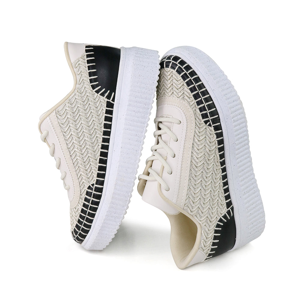 Love Rio Avery Embossed Sneakers - Off White/Black